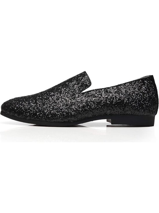 Men\'s Black Leather Glitter Sparkly Loafers Slip On Tuxedo Formal Events Shoes